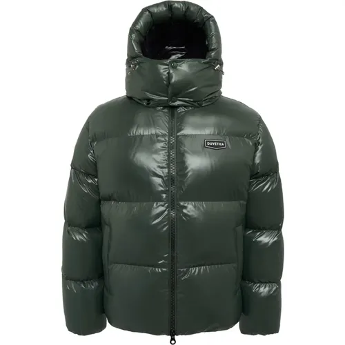 Dark Khaki Men's Down Jacket with Detachable Hood , male, Sizes: L, M, 2XL, XL - duvetica - Modalova
