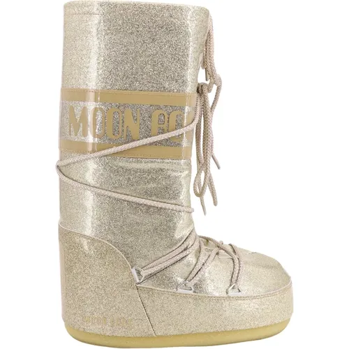 Gold Lace-up Ankle Boots , female, Sizes: 2 UK, 6 UK - moon boot - Modalova