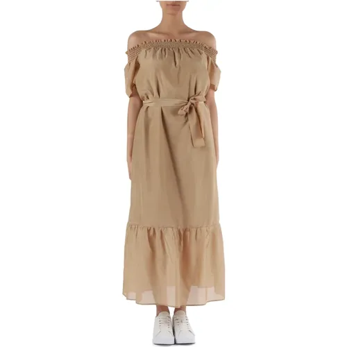 Kleid aus Baumwolle und Seide mit abnehmbarem Gürtel - Emme DI Marella - Modalova