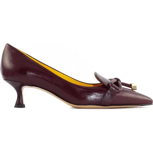 Bordeaux Leather Bow Detail Pumps , female, Sizes: 5 1/2 UK, 4 UK - Mara Bini - Modalova