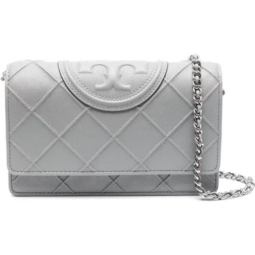 Diamond Pattern Shoulder Bag in Grey , female, Sizes: ONE SIZE - TORY BURCH - Modalova