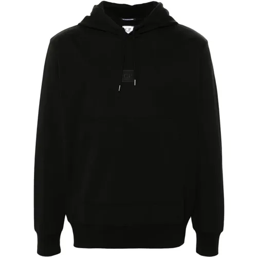 Schwarzer Stretch-Fleece Kapuzenlogo-Sweatshirt , Herren, Größe: XL - C.P. Company - Modalova