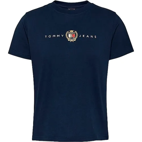 Gestrickter Kragen Kurzarm T-Shirt , Damen, Größe: M - Tommy Hilfiger - Modalova