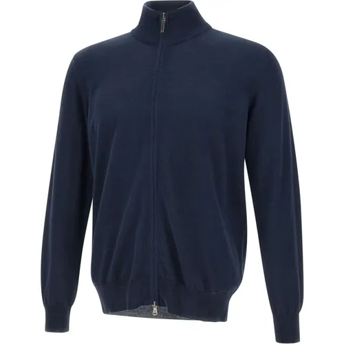 Men's Cotton Sweater, Navy , Zip , male, Sizes: 2XL, 4XL, 3XL, 5XL, S - Kangra - Modalova