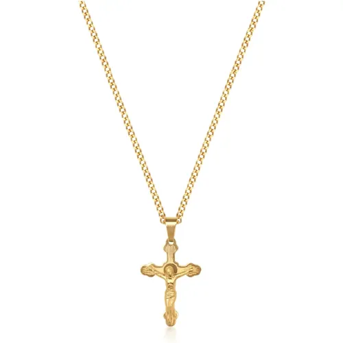 Men's Gold Necklace with Crucifix Pendant , male, Sizes: ONE SIZE - Nialaya - Modalova
