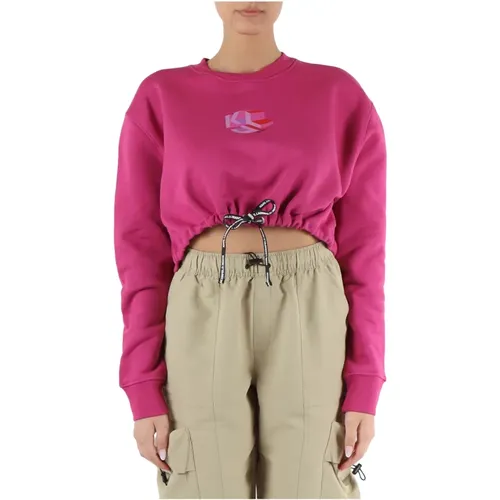 Gekürzter Baumwoll-Sweatshirt mit Logodruck , Damen, Größe: M - Karl Lagerfeld - Modalova