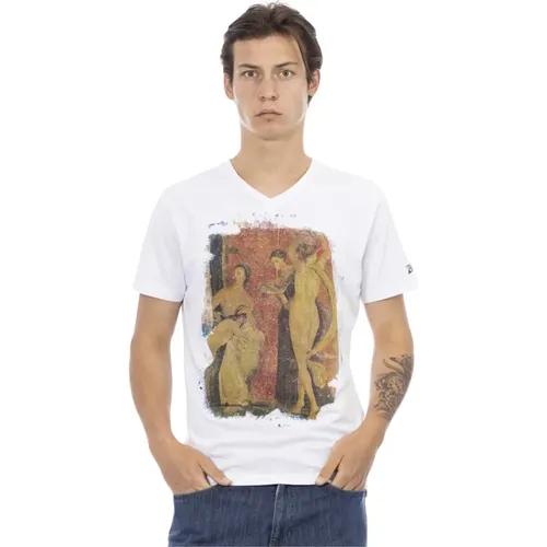 Kurzarm V-Ausschnitt T-Shirt - Frontdruck , Herren, Größe: L - Trussardi - Modalova