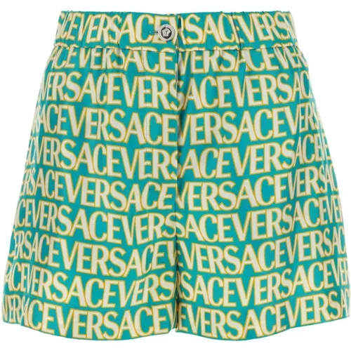 Bedruckte Satin Allover Shorts , Damen, Größe: XS - Versace - Modalova