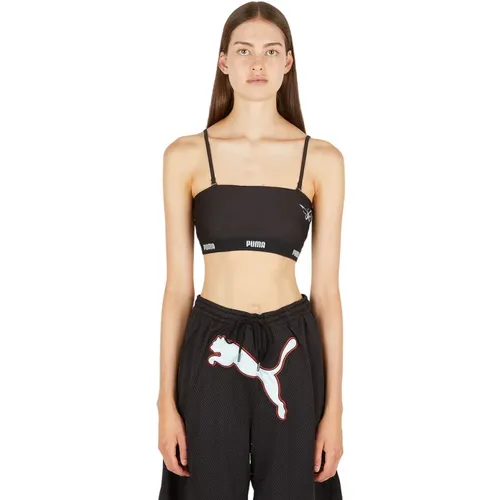 Logo Tape Crop Top , Damen, Größe: L - Puma - Modalova