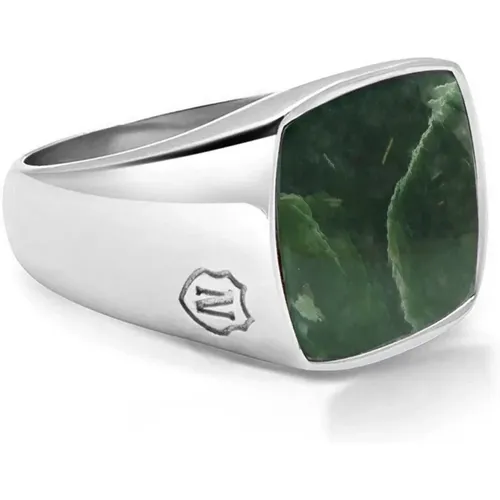 Green Jade Signet Ring Stainless Steel , male, Sizes: 62 MM, 58 MM, 54 MM, 66 MM, 64 MM, 56 MM, 60 MM, 68 MM - Nialaya - Modalova