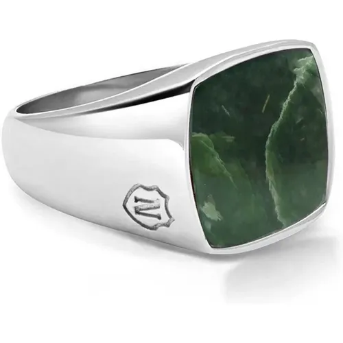 Green Jade Signet Ring Stainless Steel , male, Sizes: 62 MM, 58 MM, 66 MM, 64 MM, 56 MM, 60 MM, 68 MM - Nialaya - Modalova