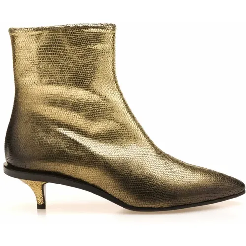 Goldene Leder-Stiefeletten,Ankle Boots - DEL Carlo - Modalova