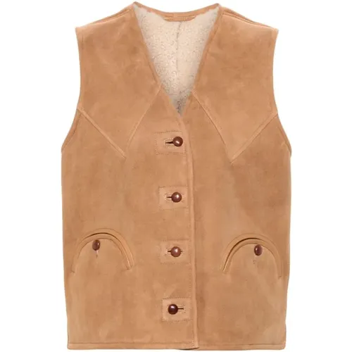 Shearling V-Neck Sleeveless Waistcoat , female, Sizes: S, XS - Blazé Milano - Modalova