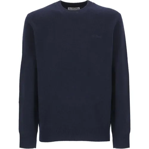 Blauer Woll-Crewneck-Pullover mit gesticktem Logo , Herren, Größe: L - Saint Barth - Modalova