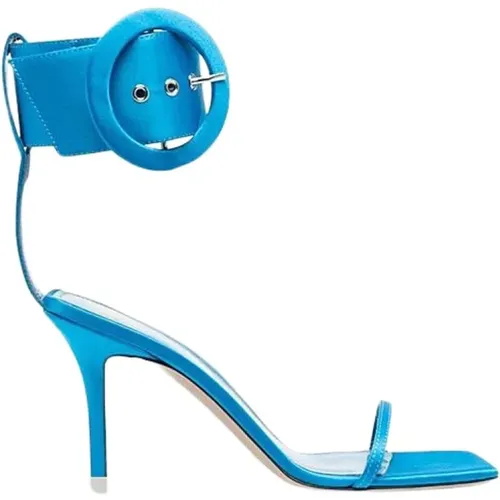 Turquoise Satin Sandals with Ankle Strap and Silver Logo Buckle , female, Sizes: 6 UK, 5 UK, 3 UK, 4 UK, 2 UK - The Attico - Modalova