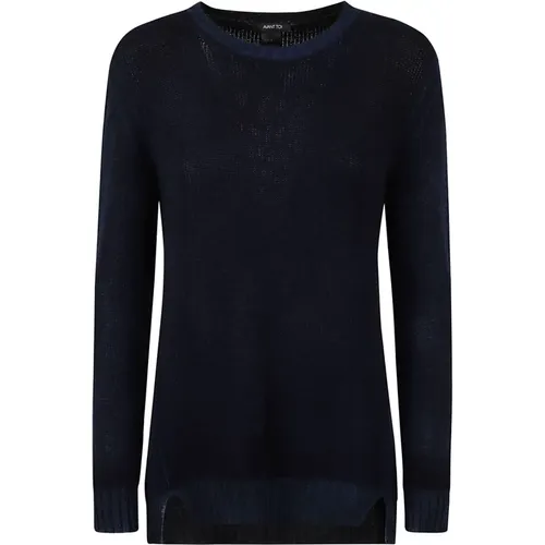 Blue Crew-Neck Sweater with Side Vents , female, Sizes: XS - Avant Toi - Modalova
