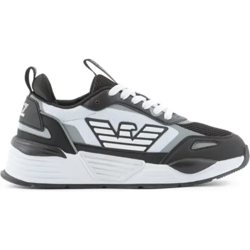 Schwarzer und weißer Adler-Logo Sneaker - Emporio Armani EA7 - Modalova