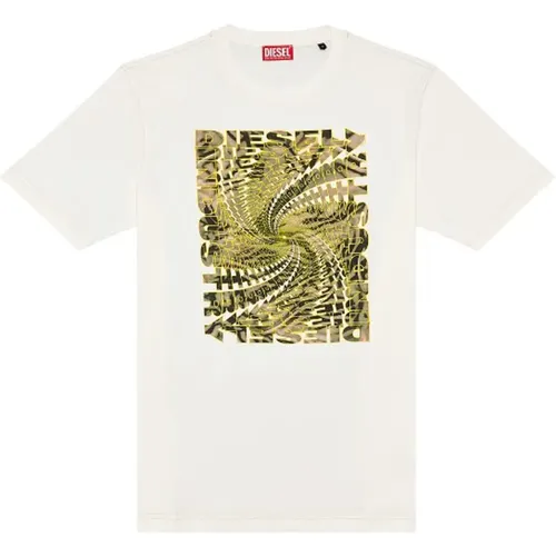 Herren Spiral Grafik T-Shirt,T-Shirt mit optischem Zebra-Camouflage-Logo-Print - Diesel - Modalova