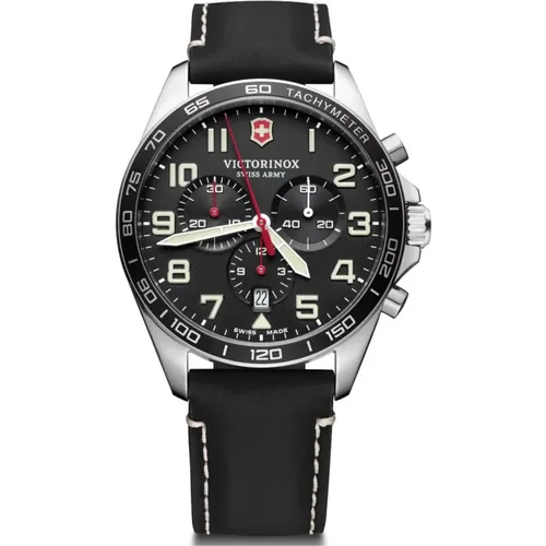 Black Leather Strap Quartz Watch , male, Sizes: ONE SIZE - Victorinox - Modalova