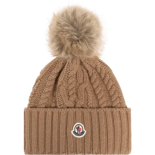 Wool hat with pompom , female, Sizes: ONE SIZE - Moncler - Modalova