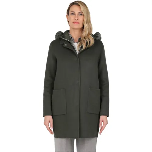 Double Wool Coat with Fur Hood , female, Sizes: XS - Gimo's - Modalova