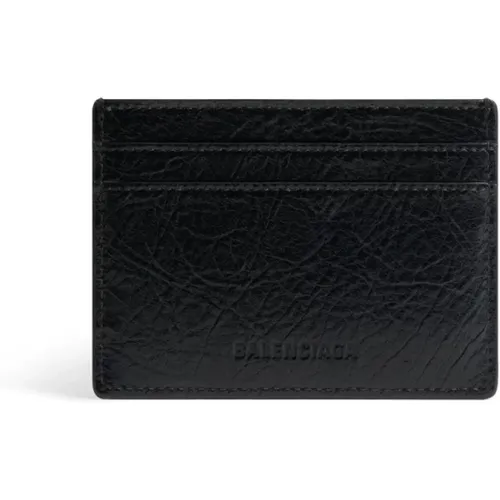 Leather Cardholder with Crinkled Finish , male, Sizes: ONE SIZE - Balenciaga - Modalova