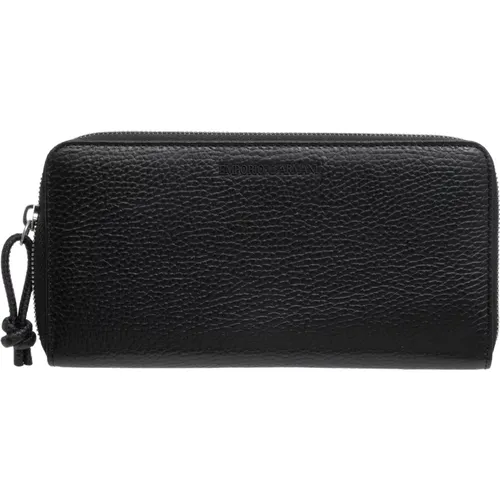 Zip Closure Plain Wallet with Logo , male, Sizes: ONE SIZE - Emporio Armani - Modalova