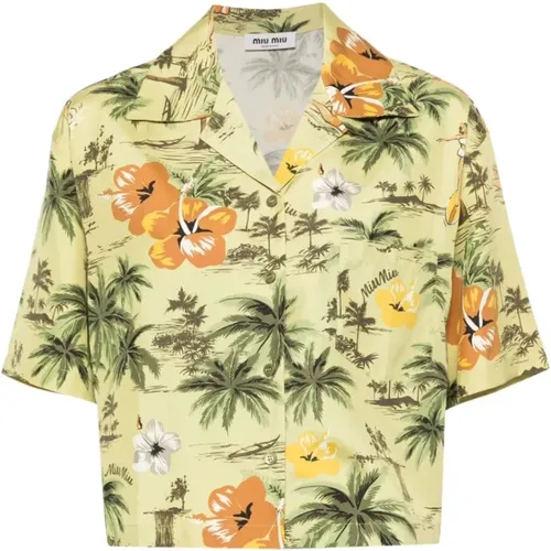 Pistazien Grün Hawaiian Print Bowling Hemd - Miu Miu - Modalova