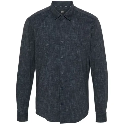 Marled Kent Shirt in Navy , male, Sizes: S, M, 2XL, L - Hugo Boss - Modalova