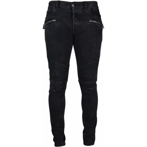 Schwarze Skinny Jeans mit Reißverschlussdetails - Balmain - Modalova