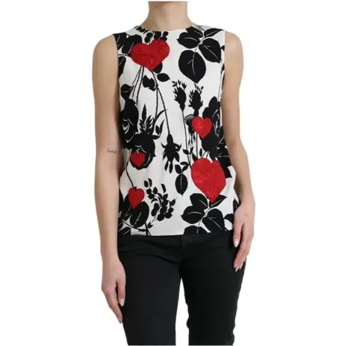 Rose Print Heart Tank Top - Dolce & Gabbana - Modalova