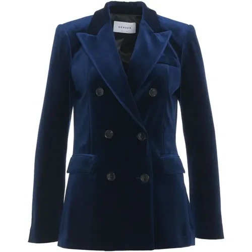 Blauer Samt Doppelreihiger Blazer , Damen, Größe: S - Gender - Modalova