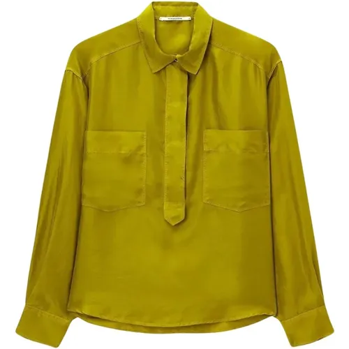 Silk Long Sleeve Blouse with Patch Pockets , female, Sizes: XS - Pomandère - Modalova