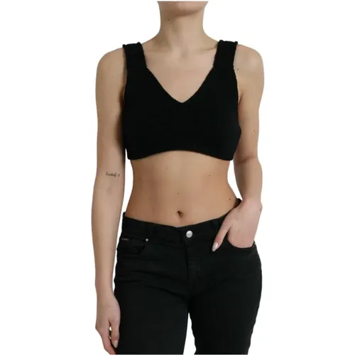 Schwarzes Cashmere V-Ausschnitt Crop Top , Damen, Größe: M - Dolce & Gabbana - Modalova