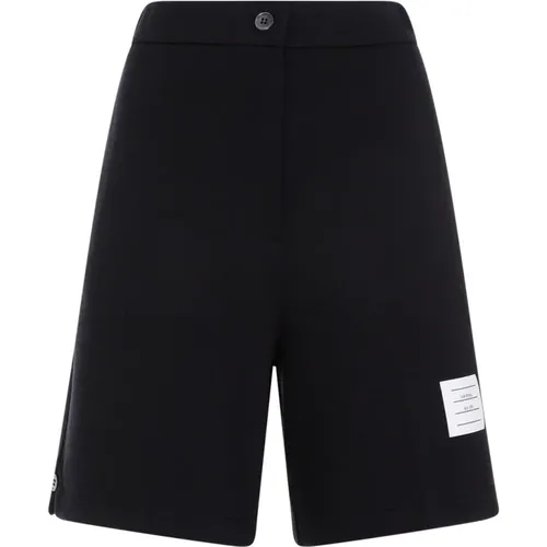 Navy High Waisted Wool Shorts , female, Sizes: XS, S, 2XS - Thom Browne - Modalova