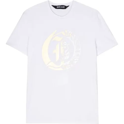 Weiße Baumwoll Logo Print T-shirt,Weißes Logo T-Shirt - Just Cavalli - Modalova