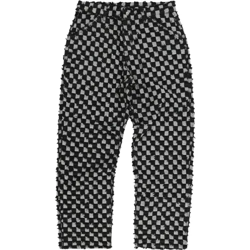 Checkered Denim Trousers , male, Sizes: W28, W32 - Pleasures - Modalova