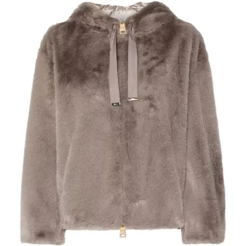 Taupe Kapuzenpelzmantel , Damen, Größe: XS - Herno - Modalova