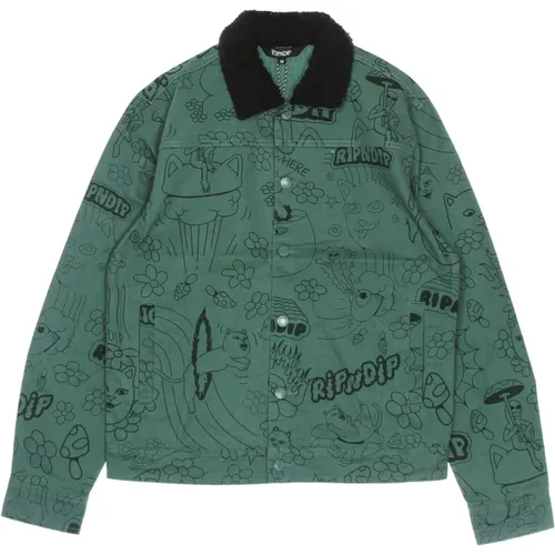 Forest Scribble Button Up Jacket , male, Sizes: M, L - Ripndip - Modalova