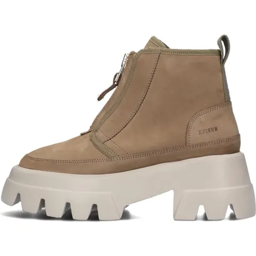 Taupe Nubuk Ankle Boots mit Fell , Damen, Größe: 41 EU - Nubikk - Modalova