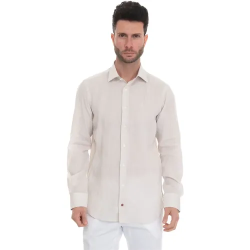 Leinenhemd Kleiderhals Italia,Italienisches Leinenhemd mit Kontrastknöpfen,Italienisches Leinenhemd Einfacher Schnitt - Càrrel - Modalova