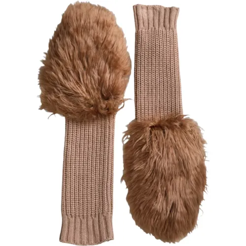 Cashmere Knit Fur Mittens , female, Sizes: ONE SIZE - Dolce & Gabbana - Modalova