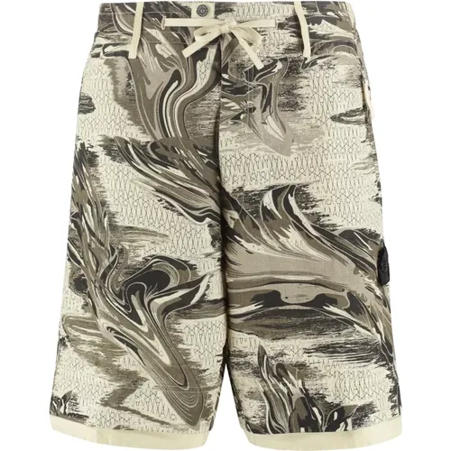 Green Linen Bermuda Shorts Ss22 , male, Sizes: L - Stone Island - Modalova