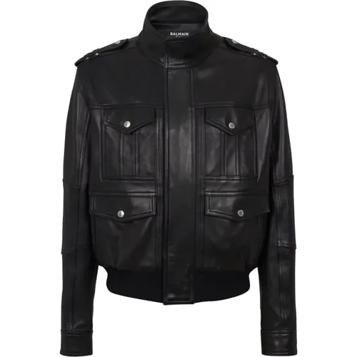 Lambskin leather jacket with 4 pockets , male, Sizes: XL, M, L, 2XL - Balmain - Modalova