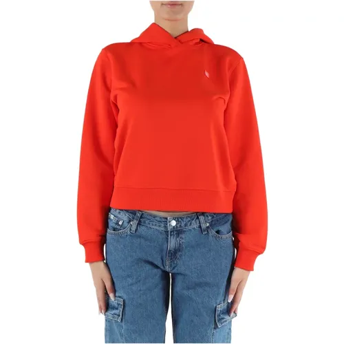Hooded Cotton Sweatshirt with Logo Patch , female, Sizes: 2XS, XS, S, M - Calvin Klein Jeans - Modalova