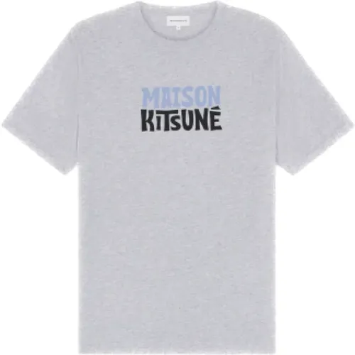 Surf Club Logo T-shirt Grau Kurzarm , Herren, Größe: M - Maison Kitsuné - Modalova