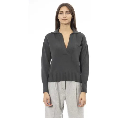 V-Neck Sweater with Front Pocket , female, Sizes: M, S, XS, L - Alpha Studio - Modalova