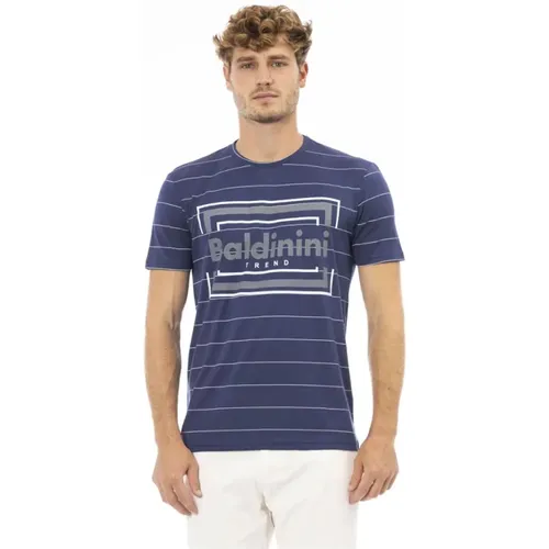 Blau Bedrucktes Kurzarm-Stilvolles T-Shirt , Herren, Größe: L - Baldinini - Modalova