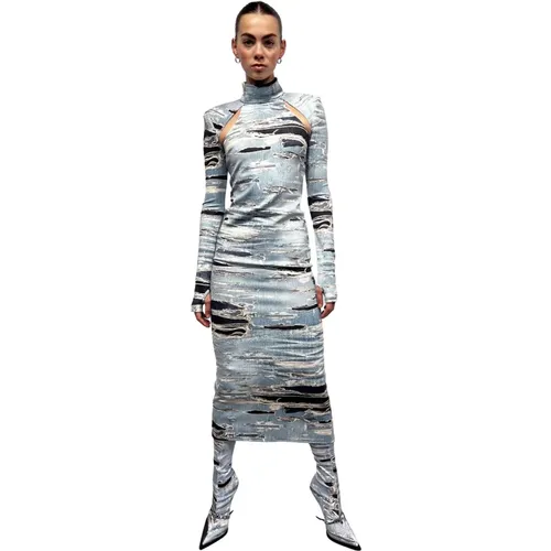 Iconic Denim Muster Langes Enges Kleid - John Richmond - Modalova