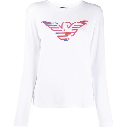 Langarm-Sport-T-Shirt mit Rundhalsausschnitt und Maxi-Logo - Emporio Armani - Modalova